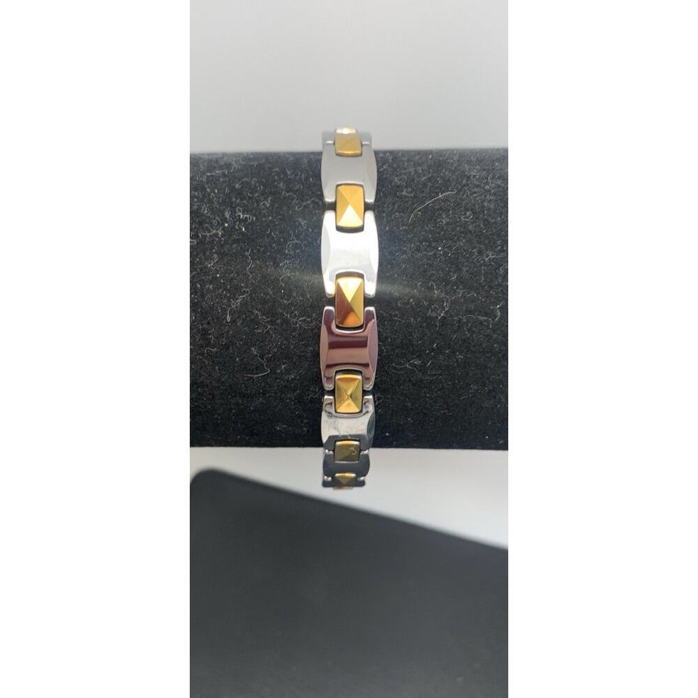 Tungsten Carbide Magnetic Bracelet, 2-Tone (Silver & Gold Tone)
